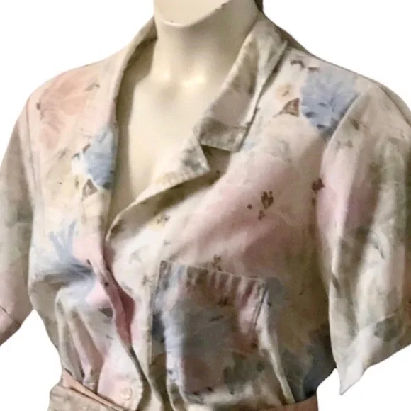 Vintage Women’s Pastel Blue Pink and Green Shirtwaist Dress Size - Picture 6 of 12